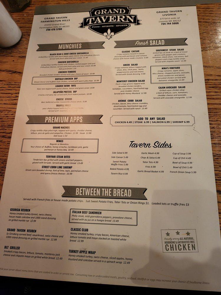 Menu at Grand Tavern Livonia pub & bar, Livonia