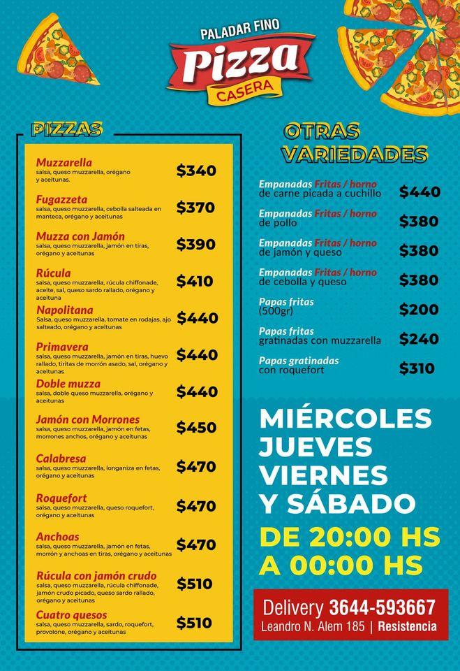 Menu At Paladar Fino Pizzeria Resistencia   R626 Menu Paladar Fino 