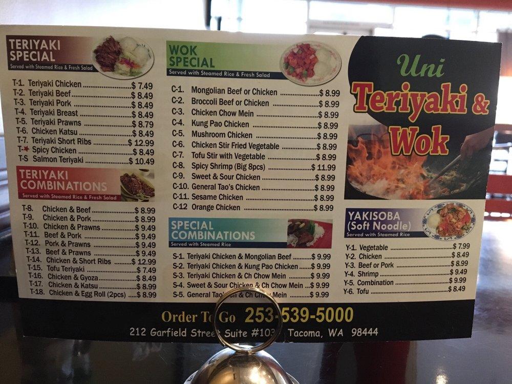 Menu At Uni Teriyaki Restaurant Tacoma