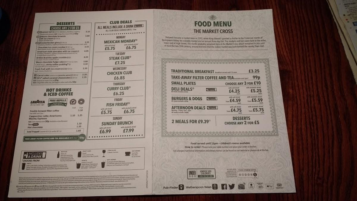 Menu at The Market Cross JD Wetherspoon pub & bar, Holywell