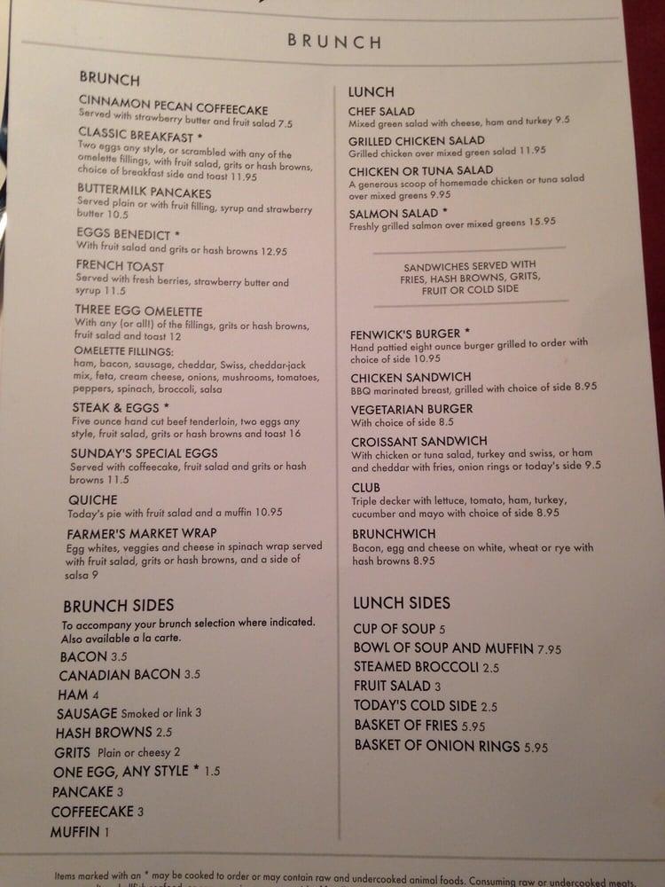 Menu at Fenwick's Restaurant, Charlotte