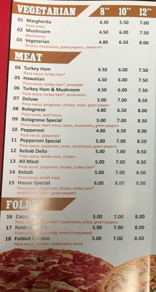 Menu at King Kebab Seahouses pizzeria, Seahouses