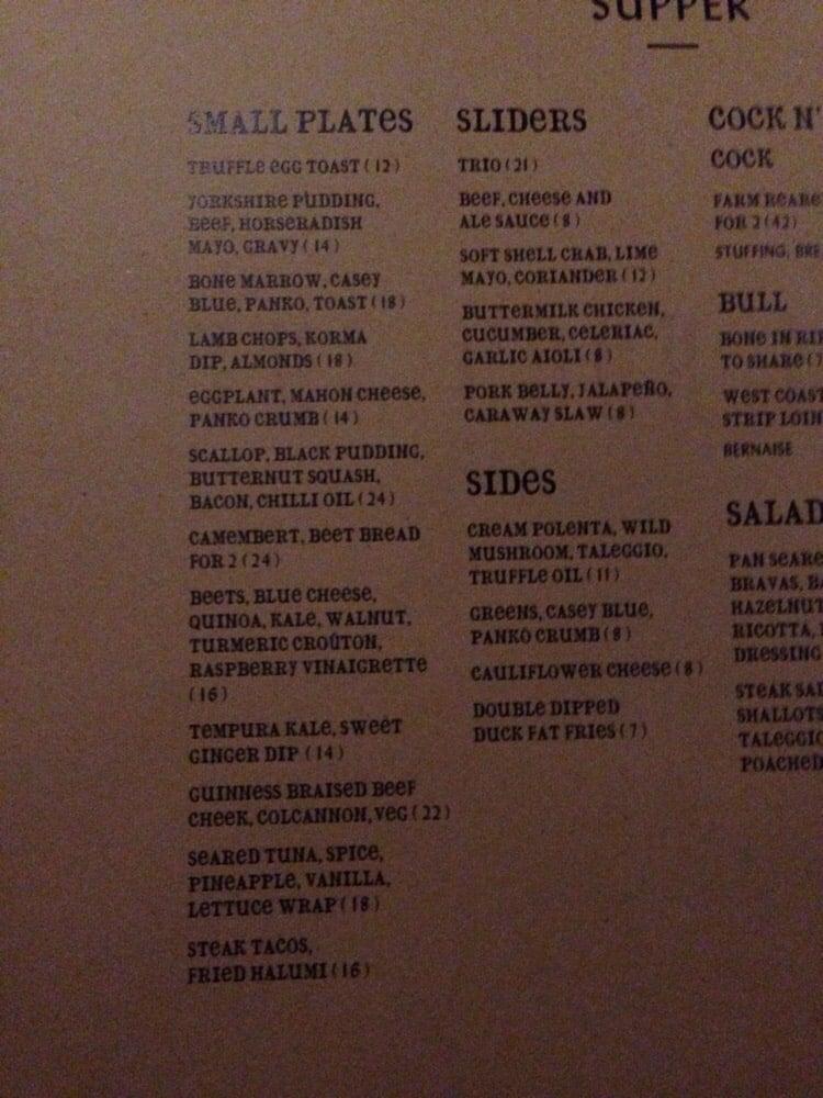 Menu at Cleaver restaurant, Calgary