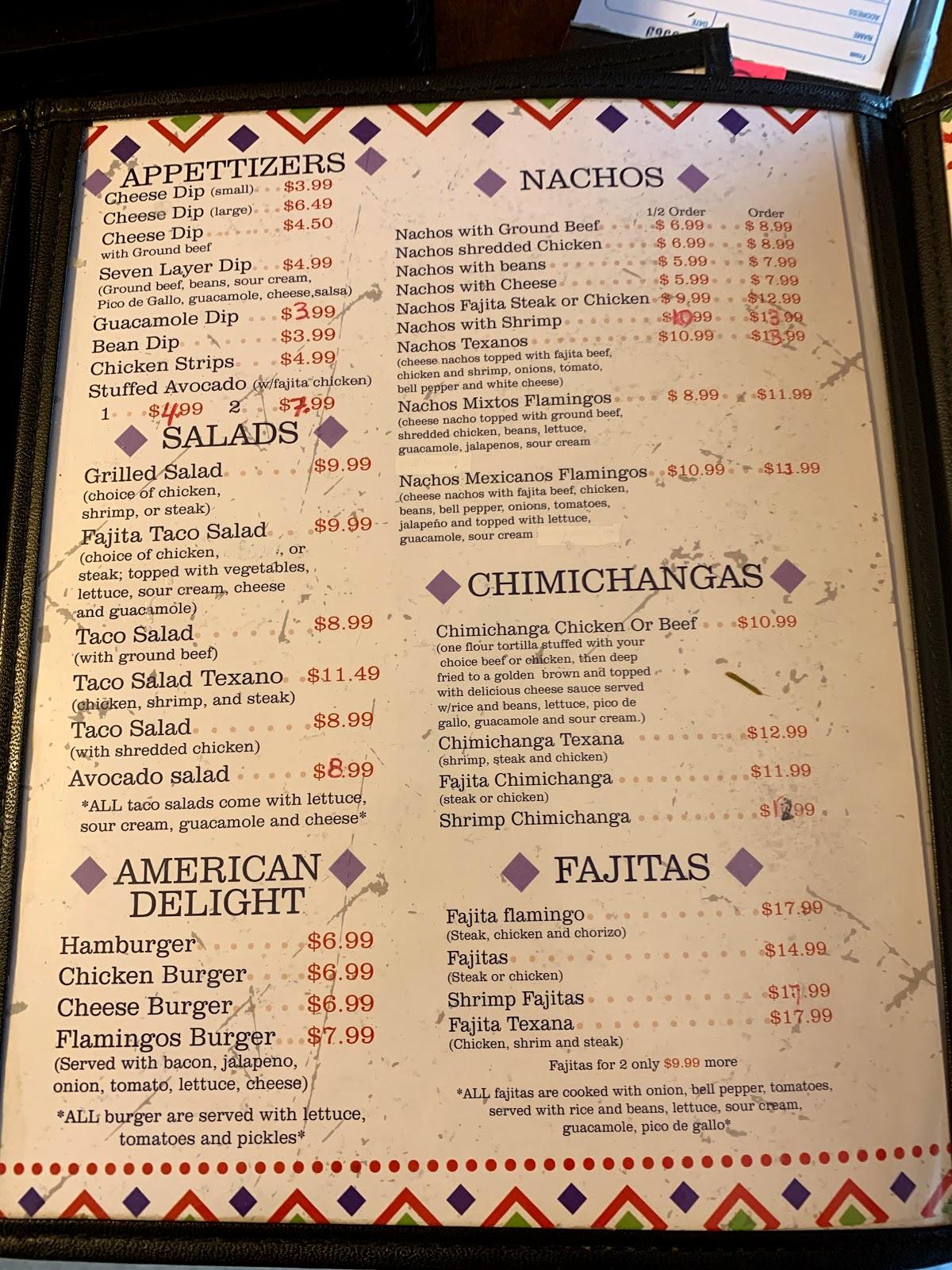 Menu at El Flamingo Mexican Restaurant, DeRidder