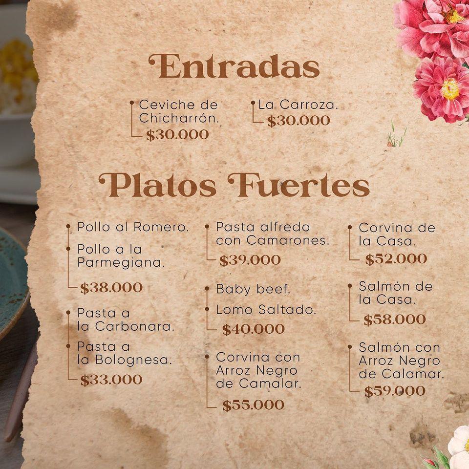Carta del restaurante Patio Santo, Cali