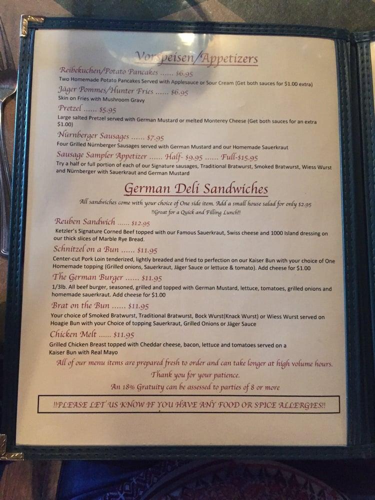 Menu at Ketzler's Schnitzel Haus And Biergarten restaurant, Granbury