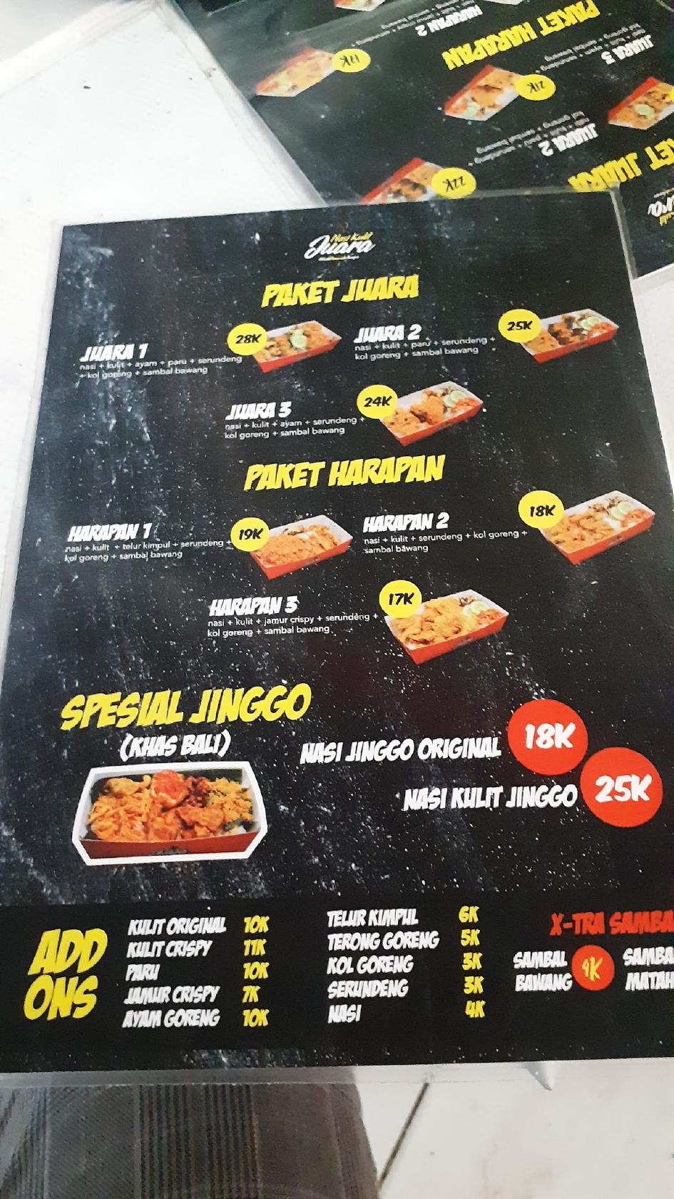Menu at Nasi Kulit Juara, Regina Pacis restaurant, Bogor