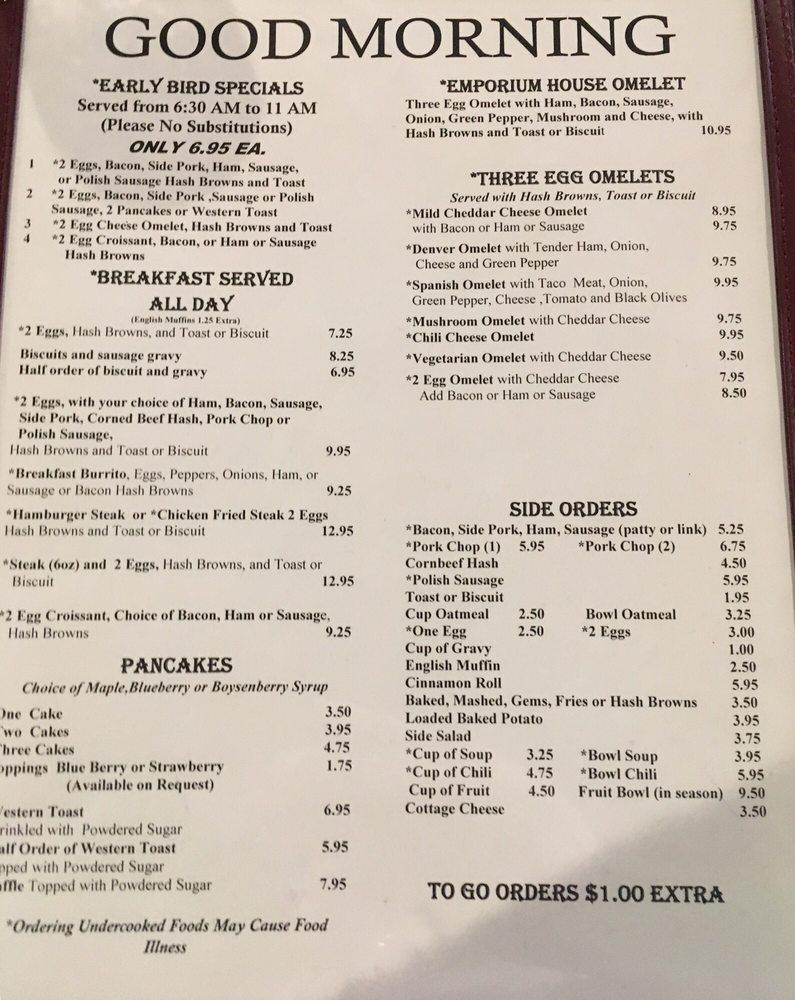 Menu at Western Empire Emporium restaurant, Billings