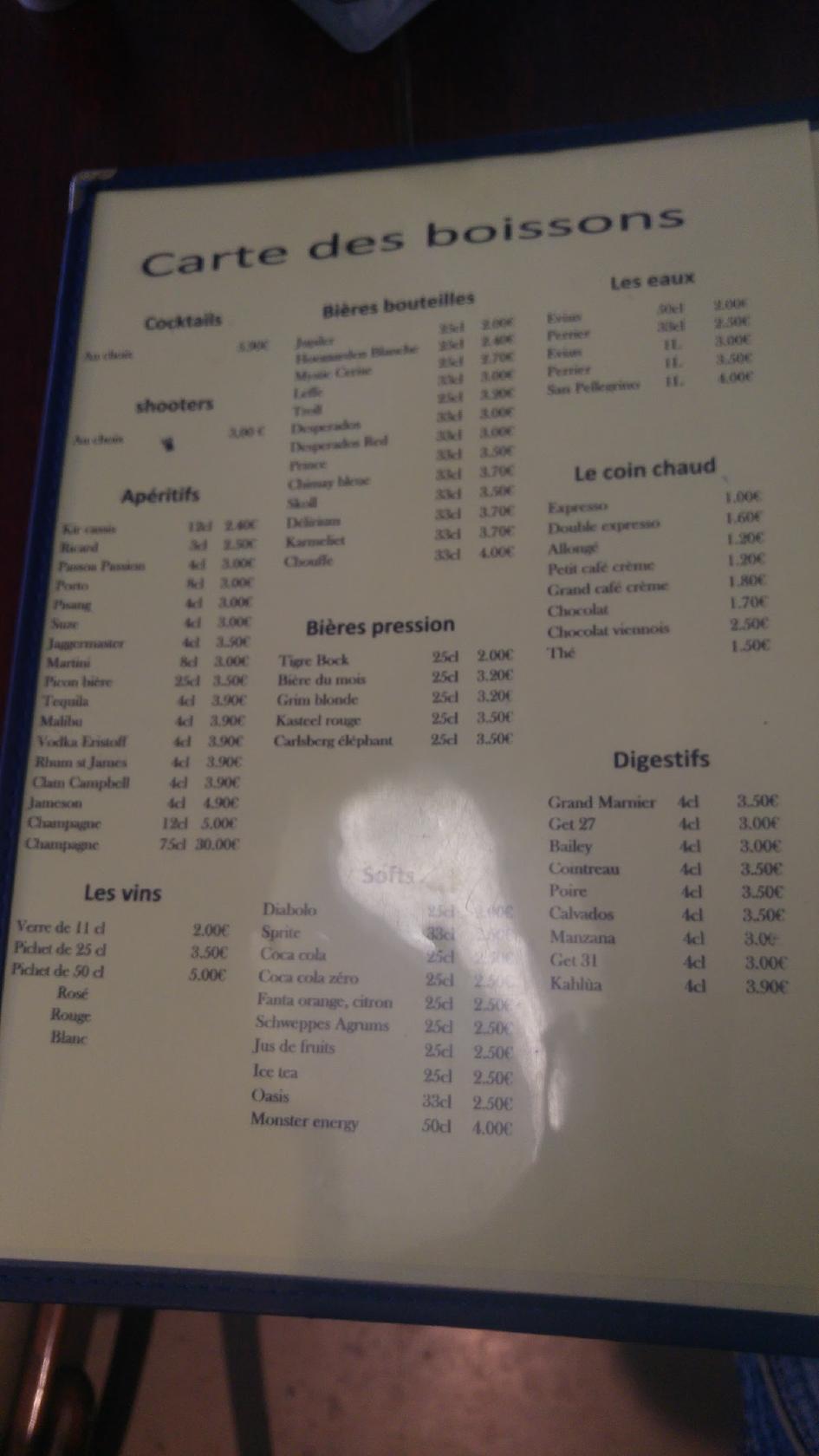 Menu Au Brasserie De La Gare Pub Et Bar Sedan