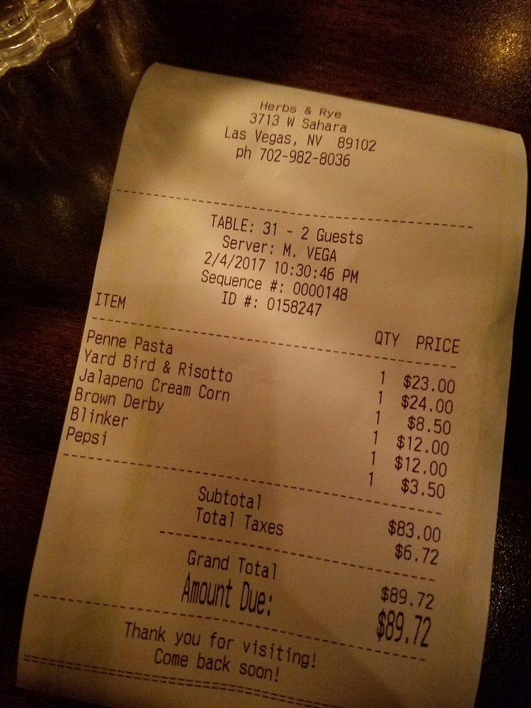 Menu at Herbs and Rye pub & bar, Las Vegas