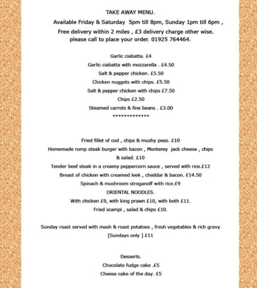 Menu at The Horseshoe Inn pub & bar, Warrington, 3 Smithy Ln