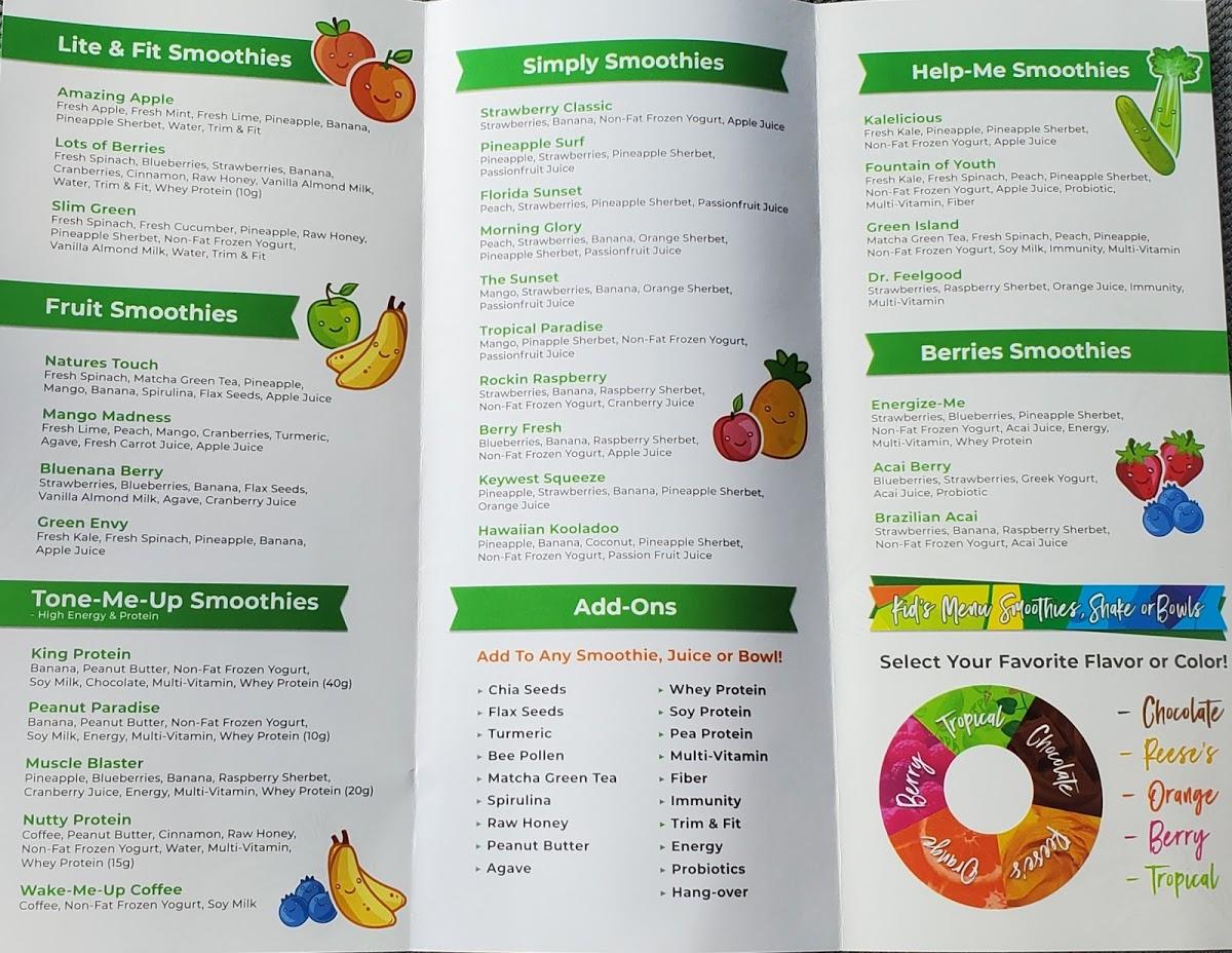 Menu at Juice Cafe, Homestead