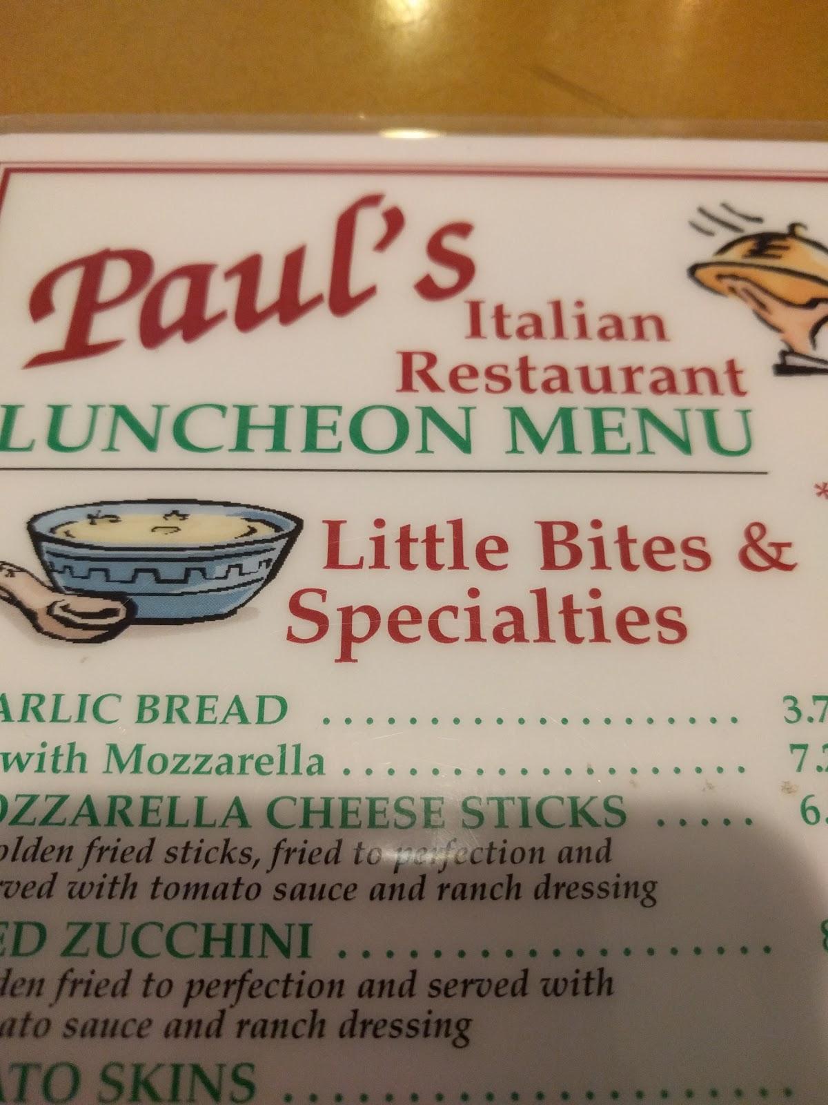 Menu at Paul's Italian American Restaurant, Southampton