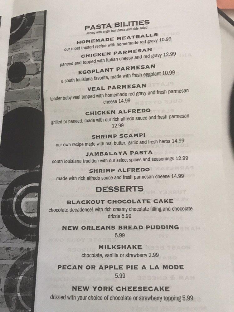Menu at Bonnie C's Cafe, Slidell