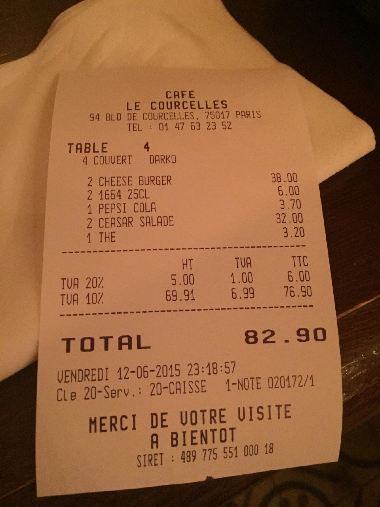 Menu at Le Courcelles restaurant, Paris, 94 Bd de Courcelles