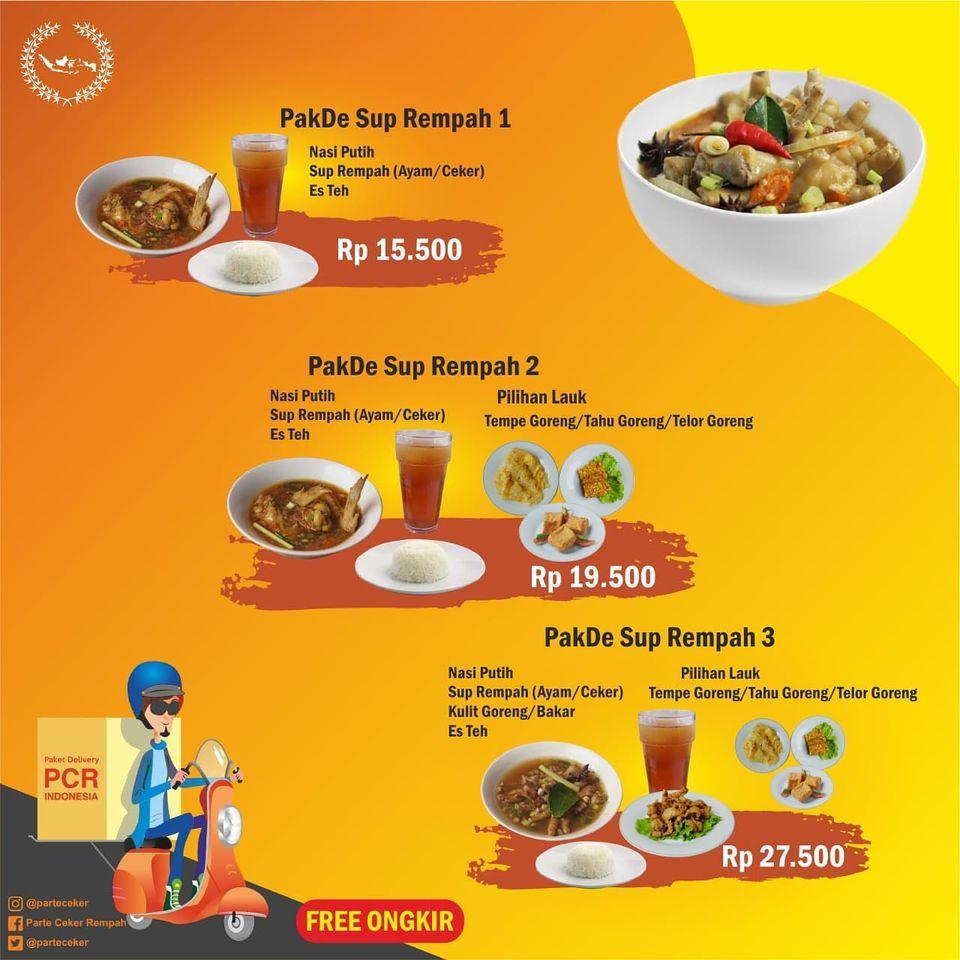 Menu at Parte Ceker Rempah restaurant, Purwokerto