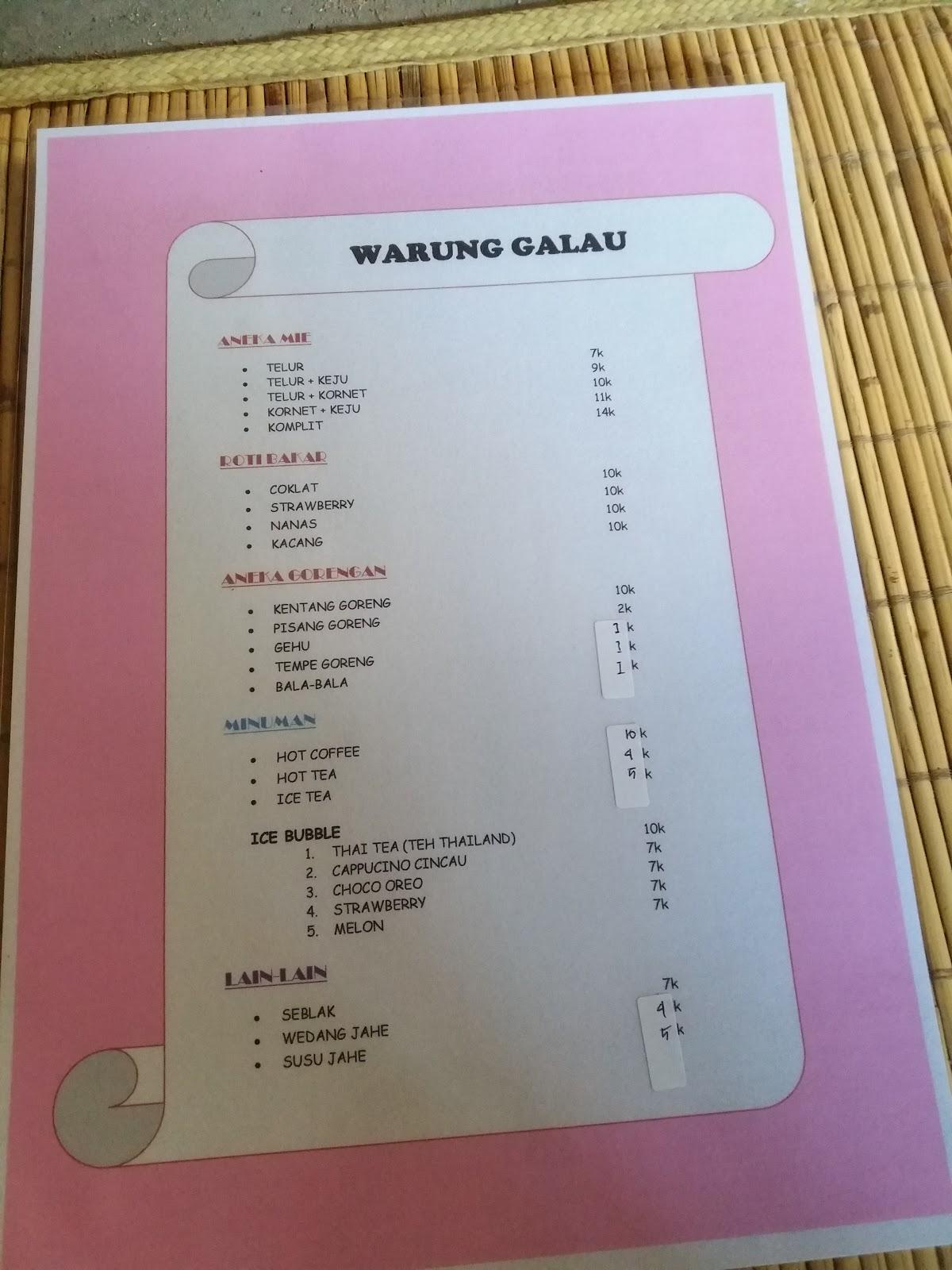 Menu at Warung Galau cafe, Karawang, P7MH+P42