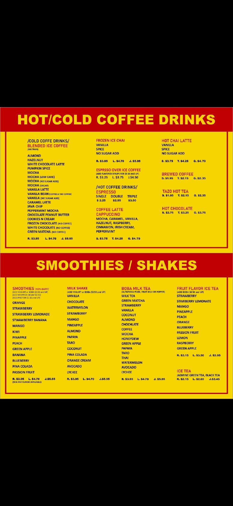 Menu at Magic Bubble Tea cafe, Harrisburg
