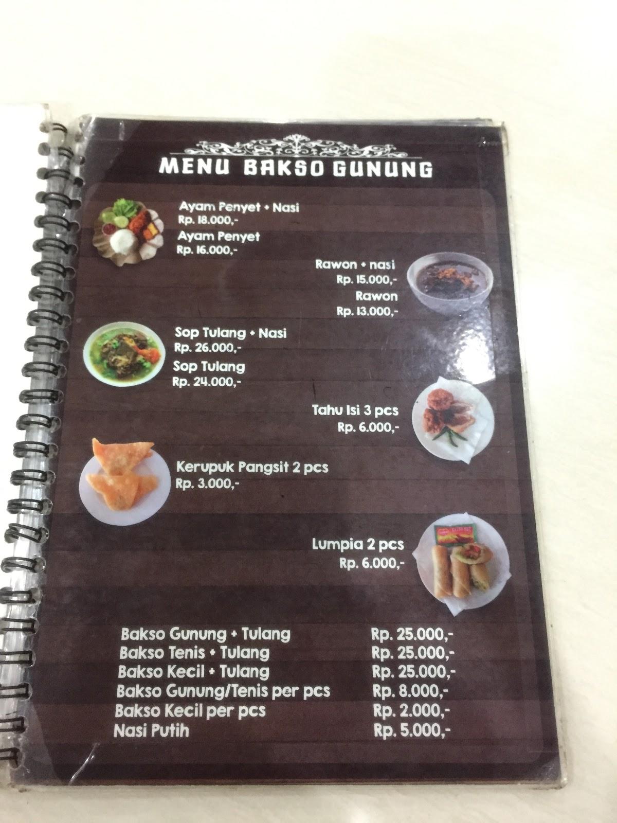 Menu At Bakso Gunung Restaurant Batam No 16 Komplek Kara Junction