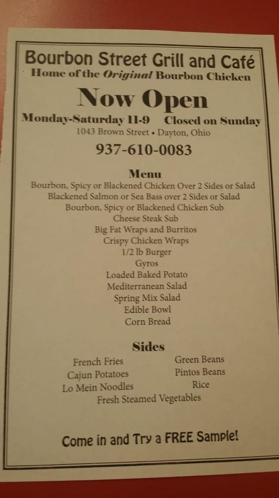 Menu at Bourbon Street Grill &amp; Cafe, Dayton, Brown St