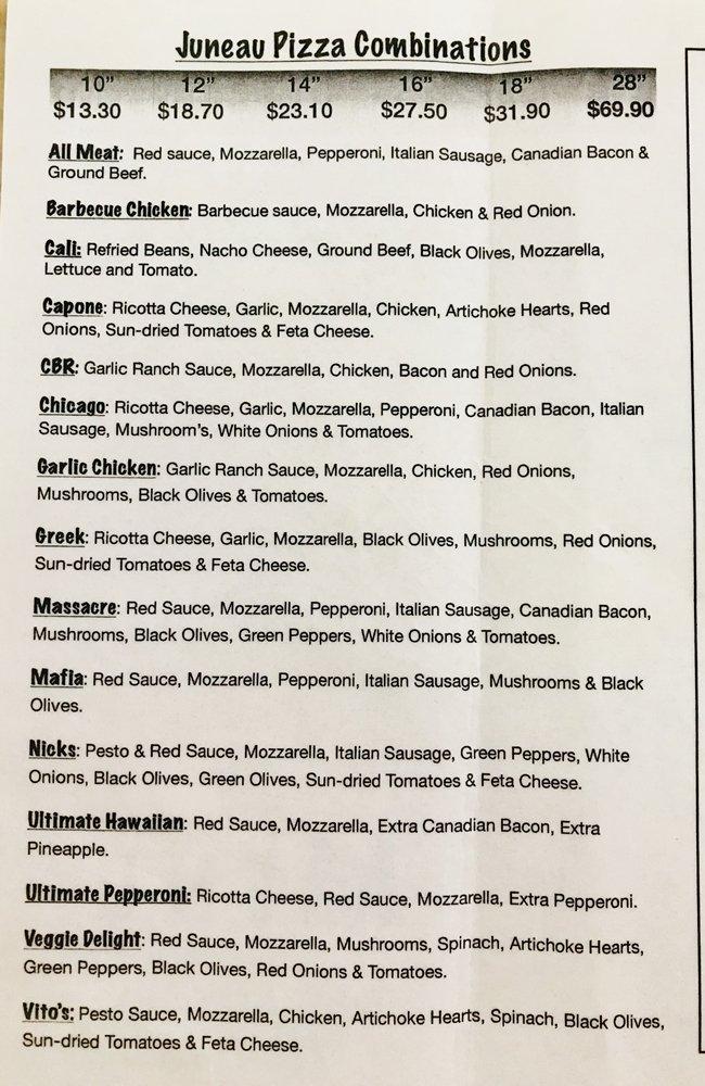 Menu at Juneau Pizza pizzeria, Juneau