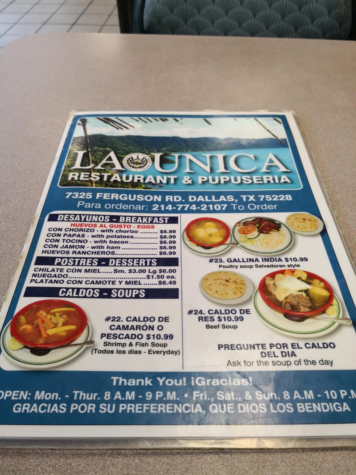 Menu at La Unica restaurant, Dallas, Ferguson Rd