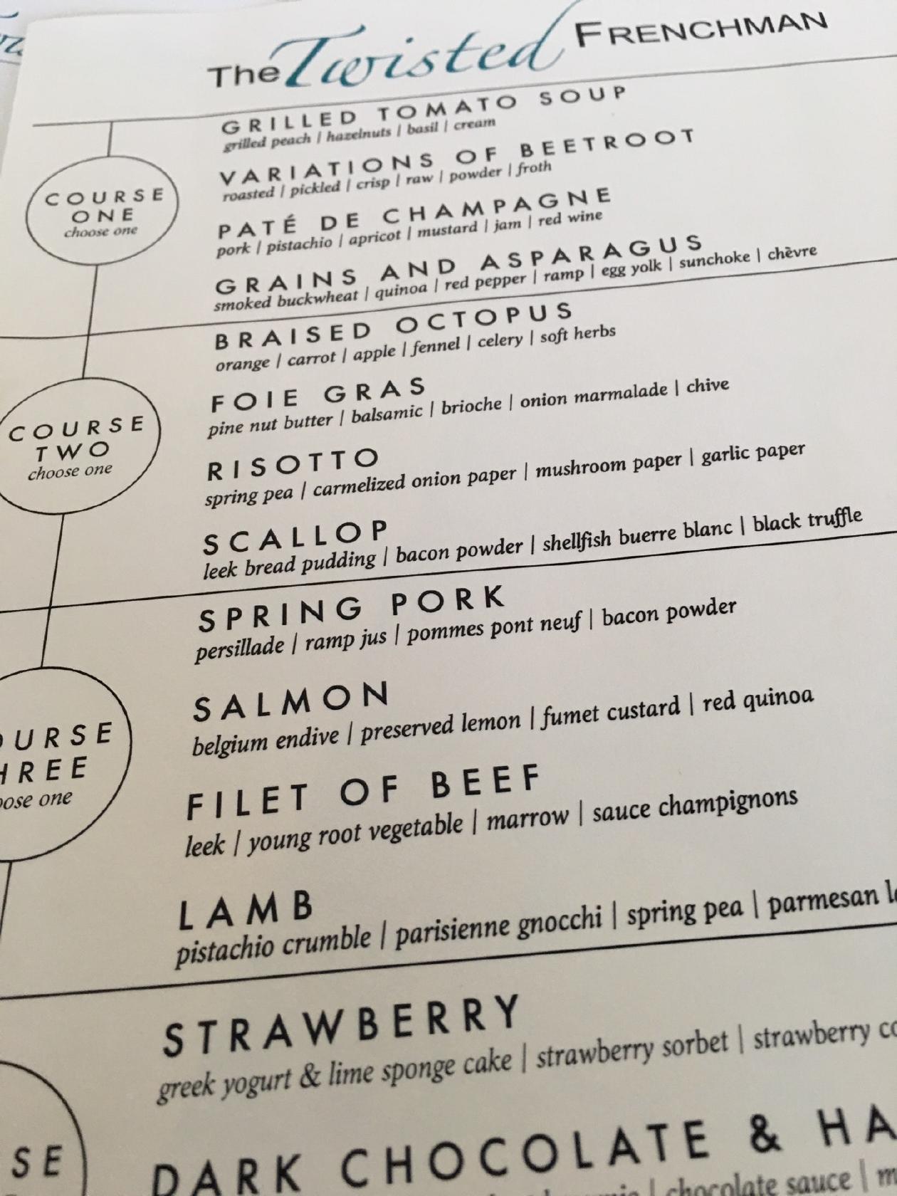 Menu at The Twisted Frenchman restaurant, Pittsburgh