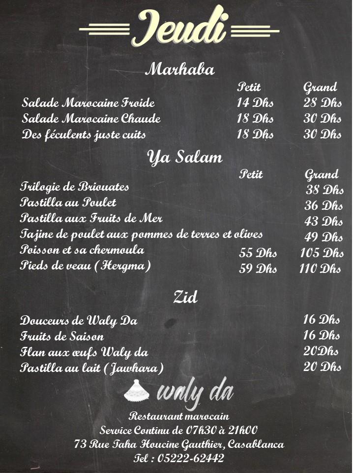 Menu At Waly Da Restaurant Marocain Casablanca