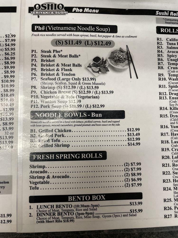 Menu at Oshio Teriyaki & Sushi restaurant, Enumclaw, 730 Griffin Ave