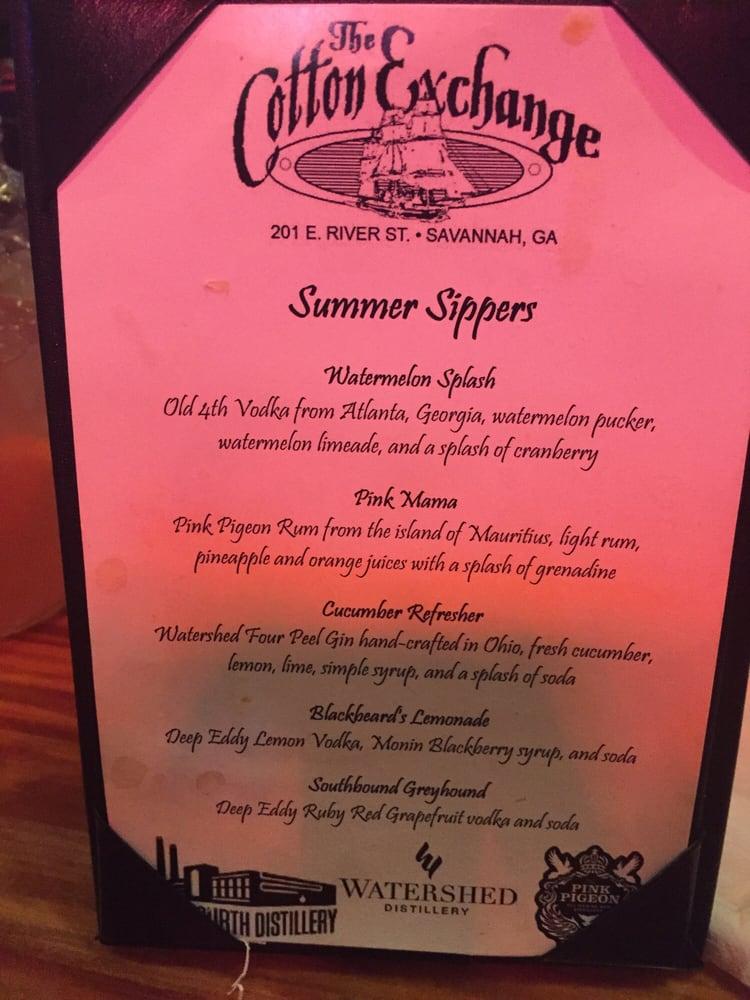 Menu at The Cotton Exchange Tavern pub & bar, Savannah