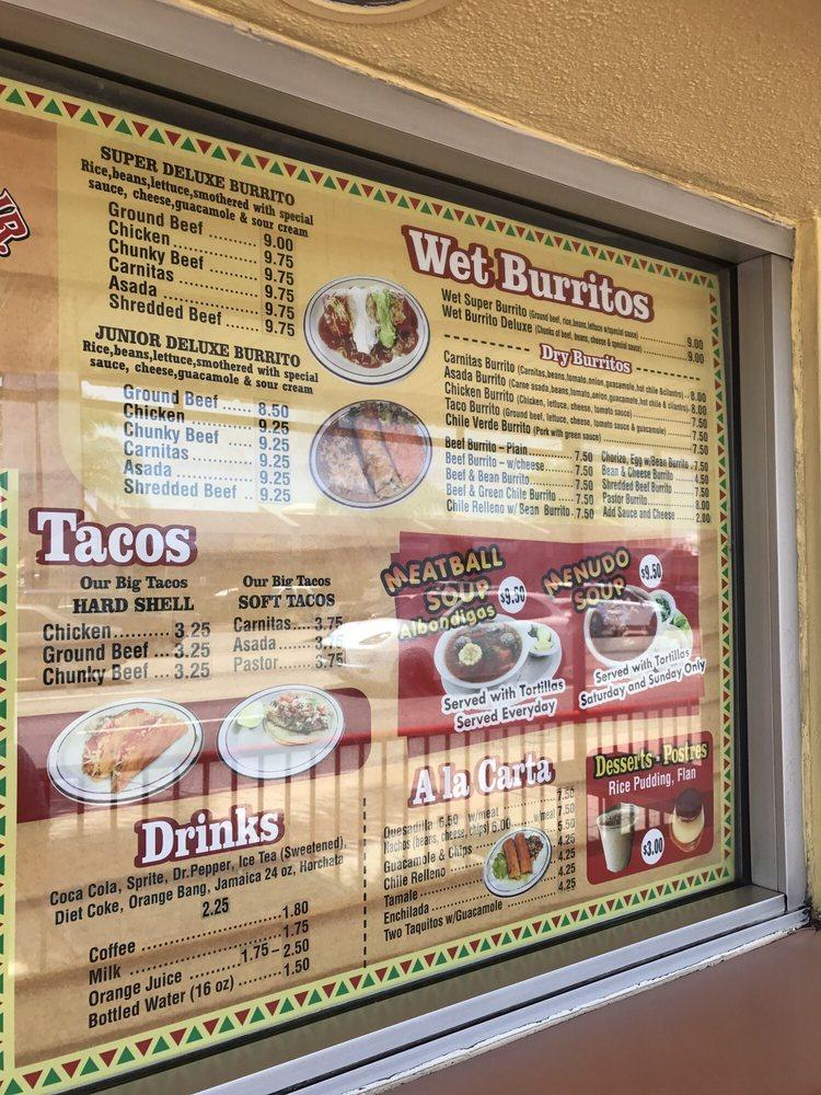 Menu at El Burrito Junior restaurant, Lomita