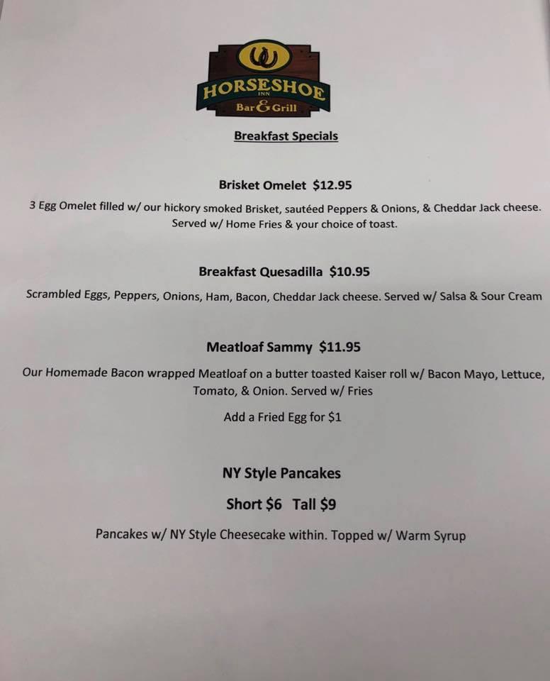 Menu at Horseshoe Inn Bar & Grill, Saratoga Springs