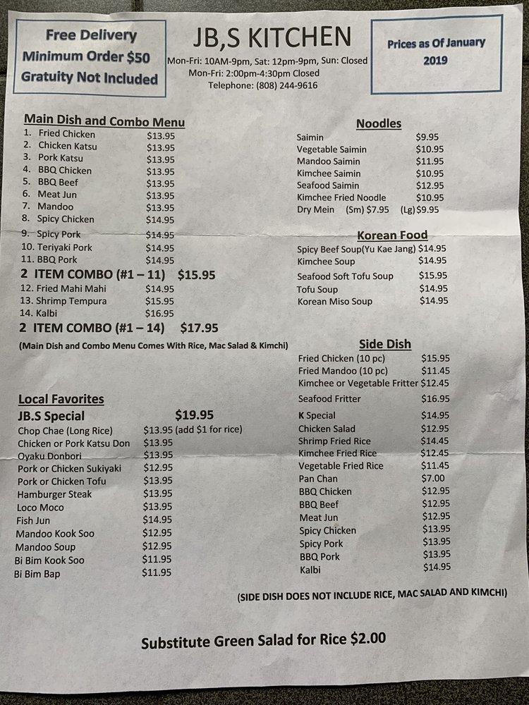 Menu at JB,S Kitchen and Lounge restaurant, Wailuku