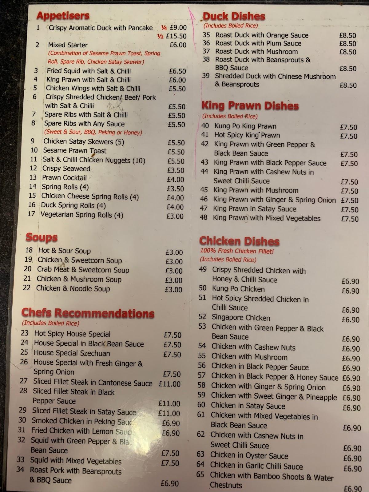 Menu at Asian Taste restaurant, Ballymena