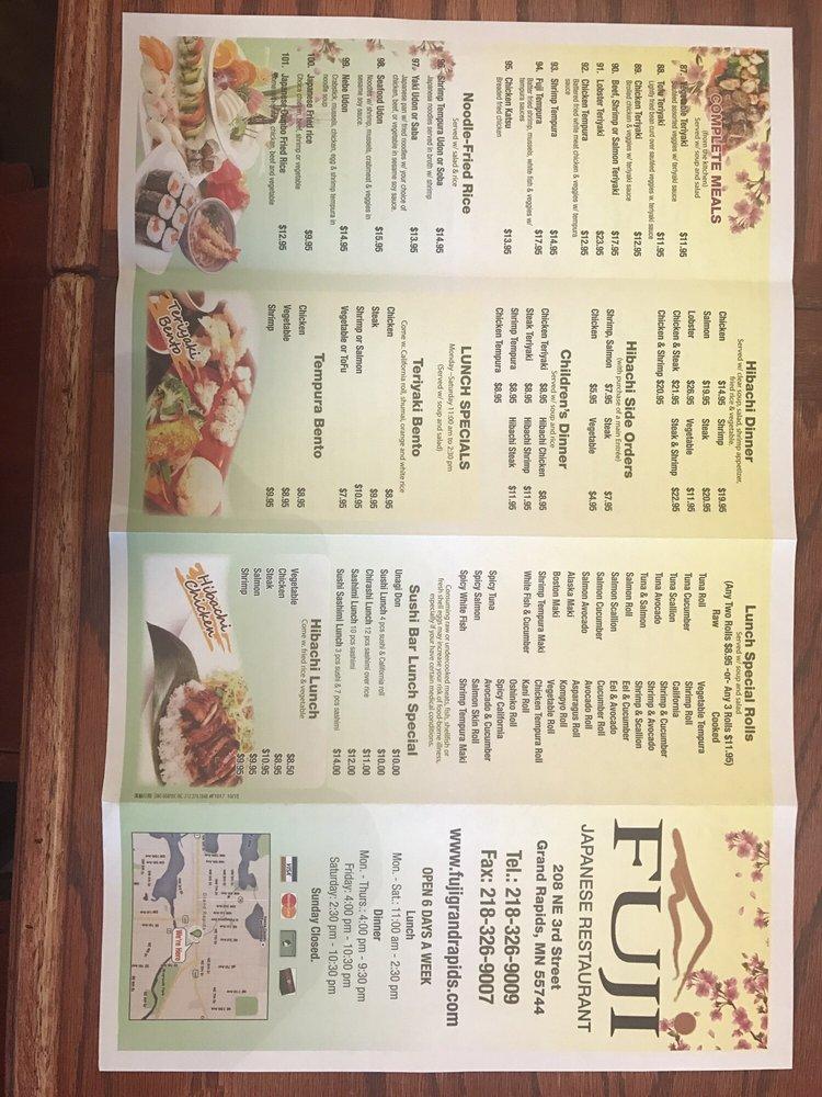 Menu at Fuji restaurant, Grand Rapids