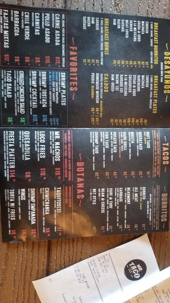 Menu at Mr Taco restaurant Beaumont