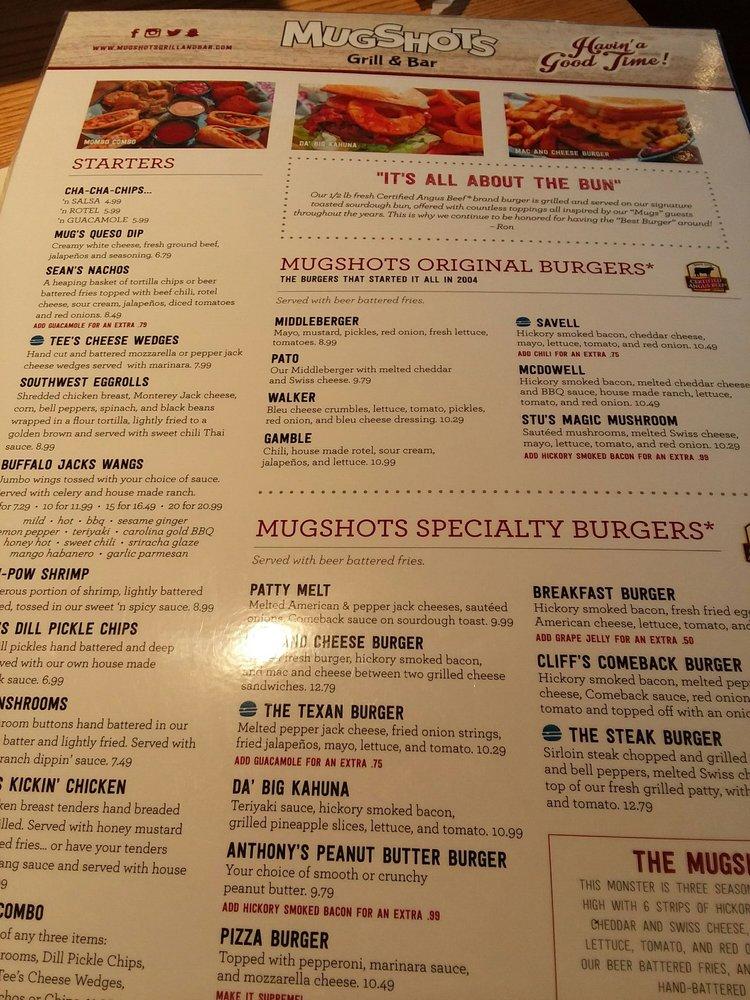 Carta de Mugshots Grill and Bar, Pensacola