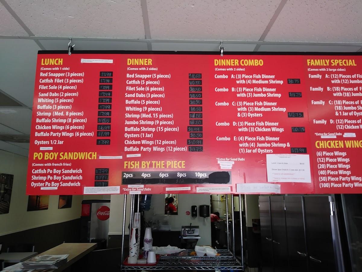 Menu at AJ's Fish Market restaurant, Lake Elsinore