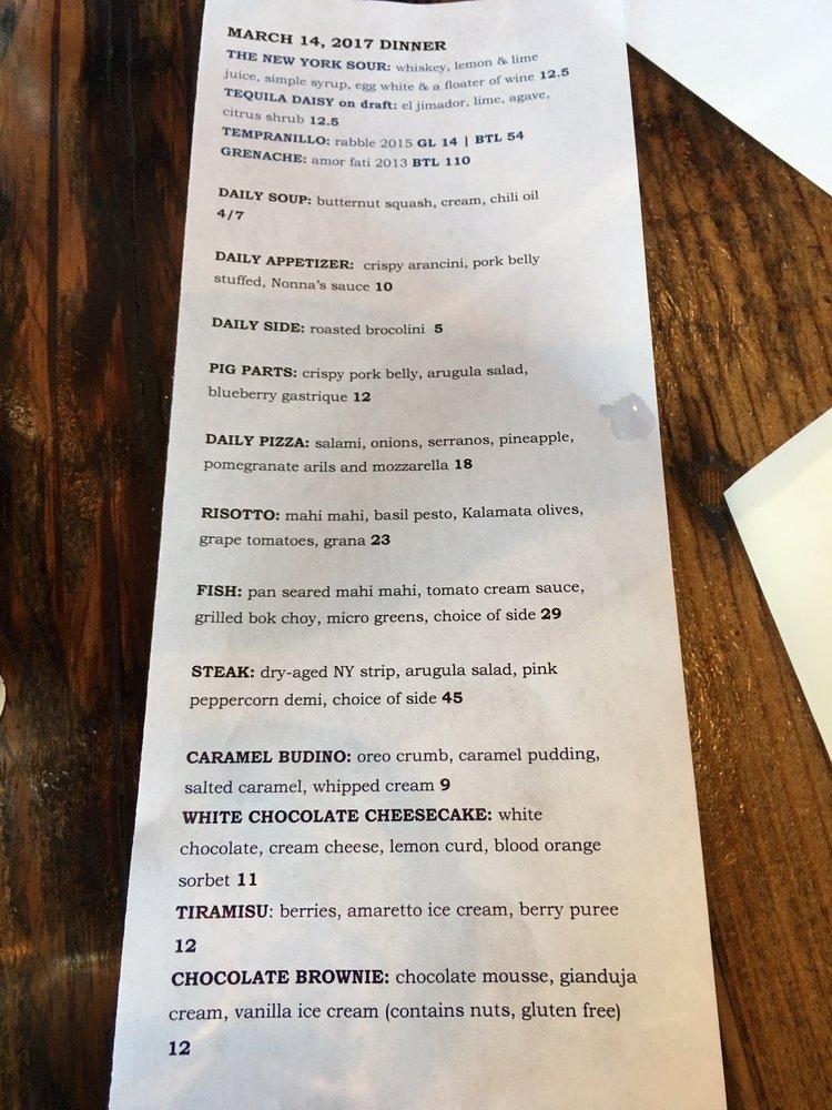 Menu at Campo Mammoth restaurant, Mammoth Lakes