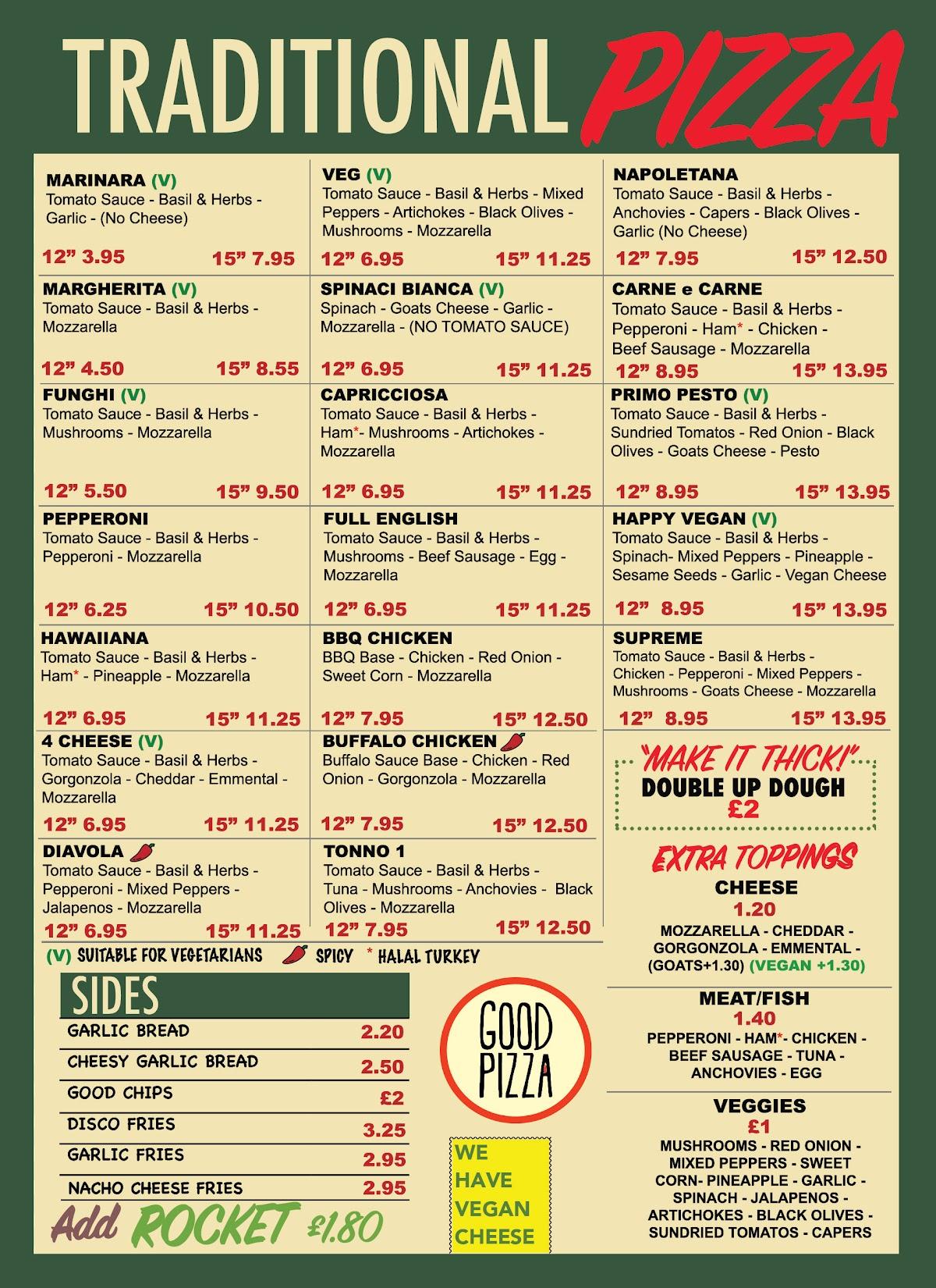 Menu at Good Pizza (Whitechapel) pizzeria, London