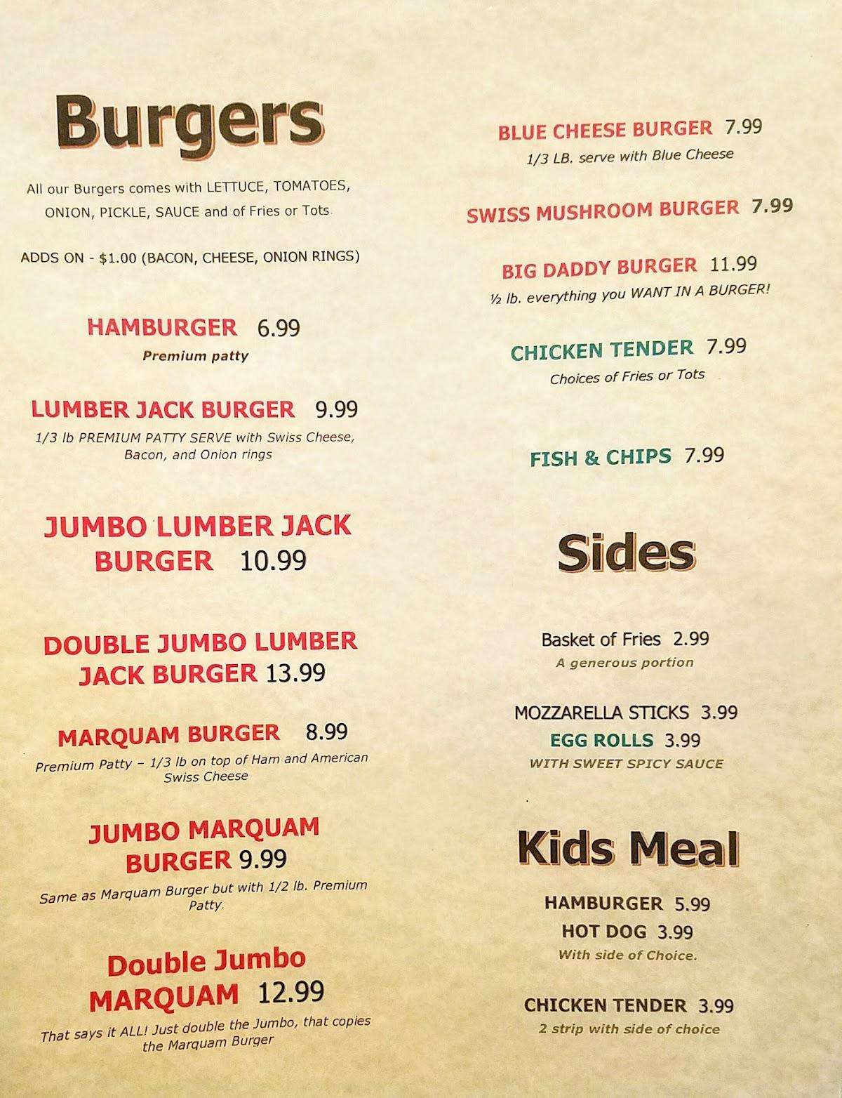 Menu at Burger Shack of Lumberjack pub & bar, Molalla, 180 Industrial Way