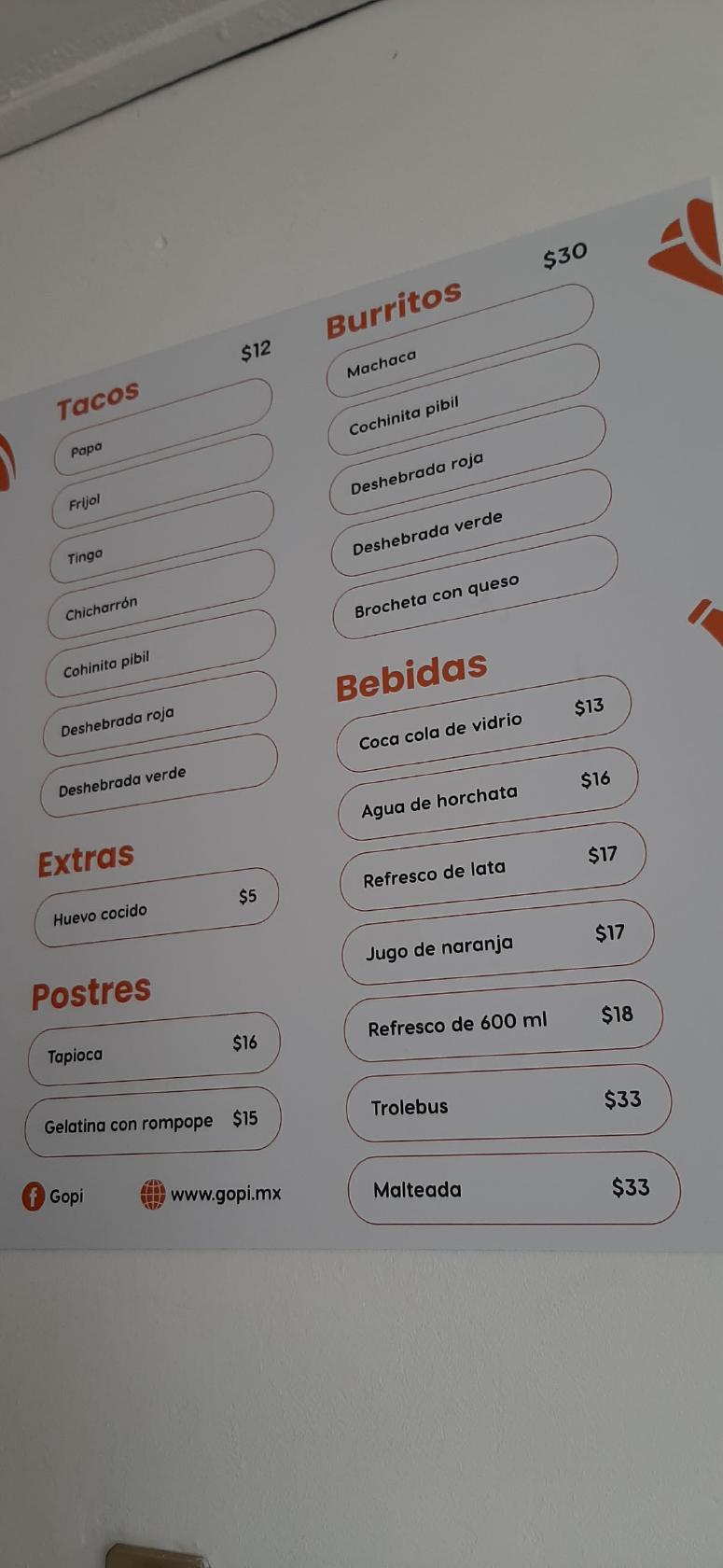 Carta del restaurante Tacos De Canasta "Gopi", Morelia, Blvd. Agustín