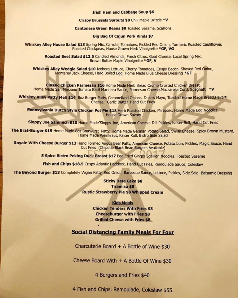 Menu at Whiskey Alley restaurant, Aiken
