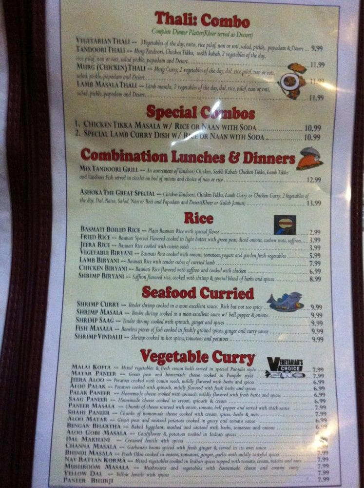 Menu at Ashoka The Great Cuisine Of India restaurant, Artesia