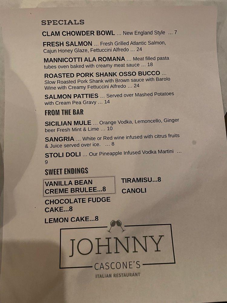 Menu at Johnny Cascone's Italian Restaurant, Overland Park, W 91st St