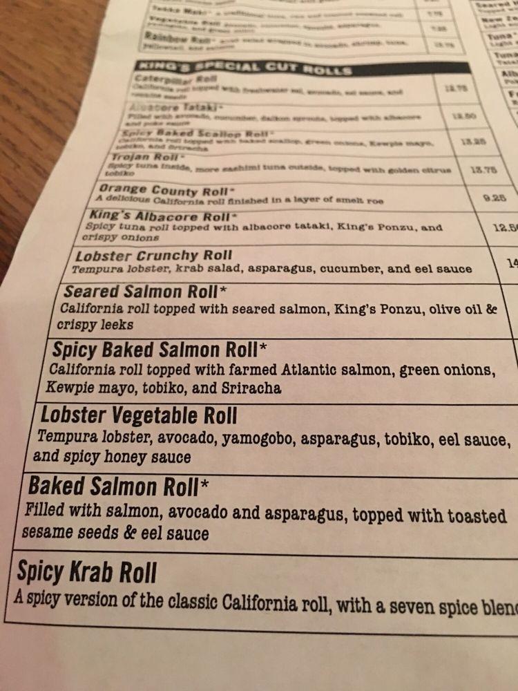 Menu at King's Fish House restaurant, Henderson, Village Walk Dr 139