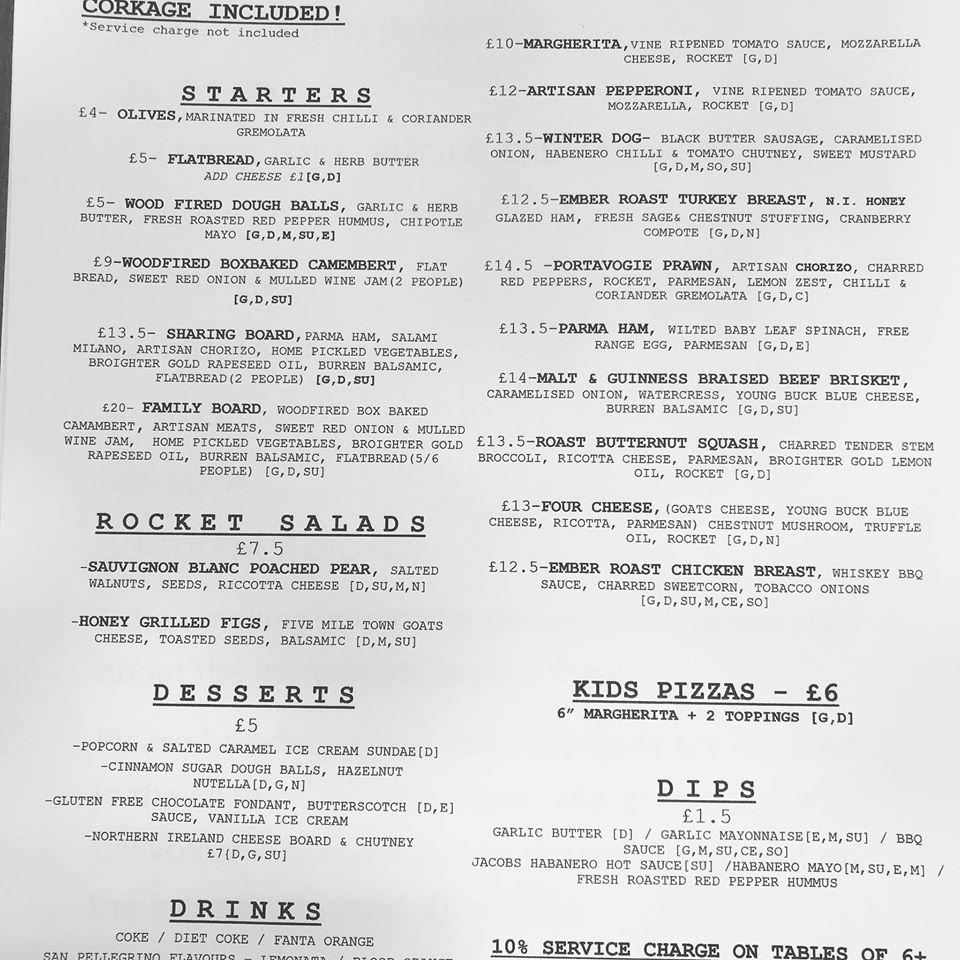 Menu at Belfast Wood Fired Pizza Company pizzeria, Belfast