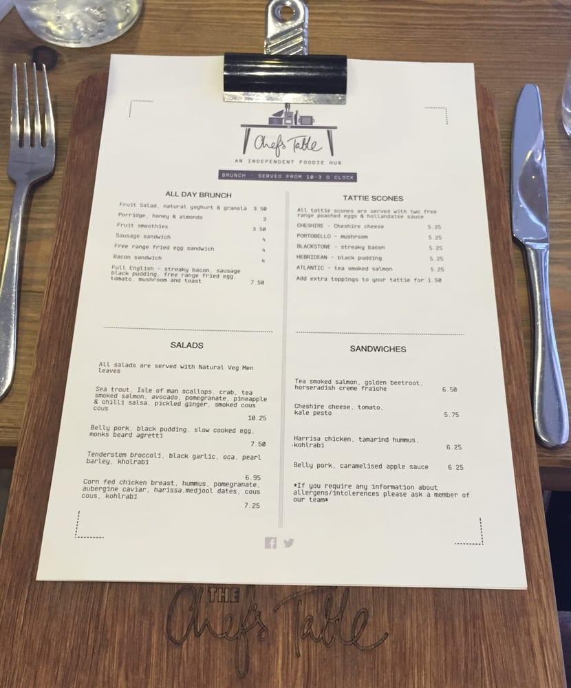 Menu at Chef's Table restaurant, Chester
