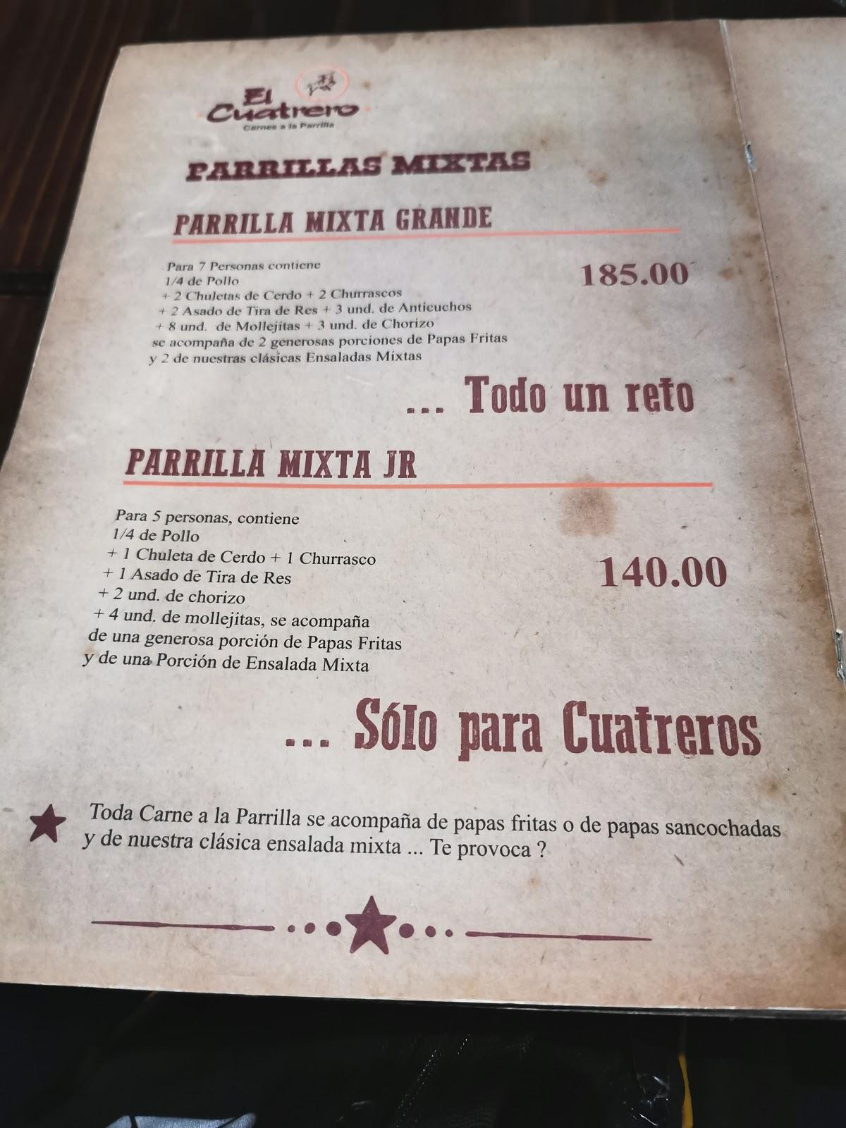 Carta Del Restaurante El Cuatrero Trujillo Er Etapa