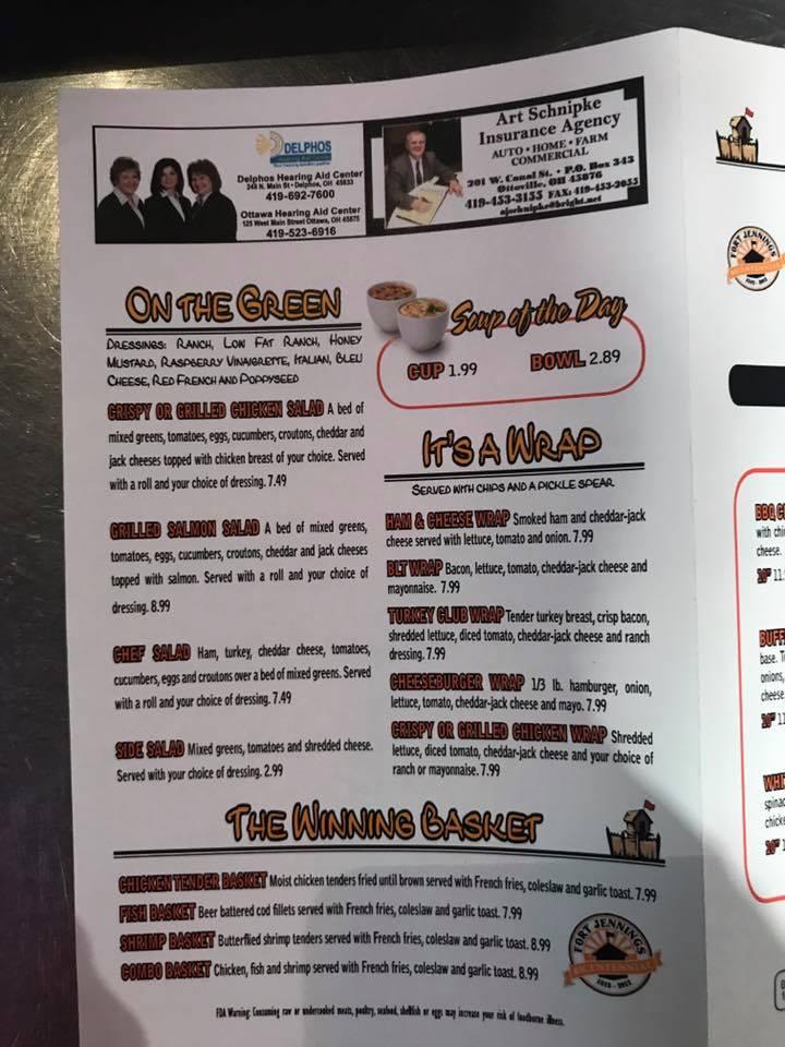 Menu at The Fort restaurant, Fort Jennings